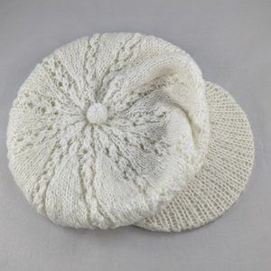 Vintage Women White Knit Beret Cap OS